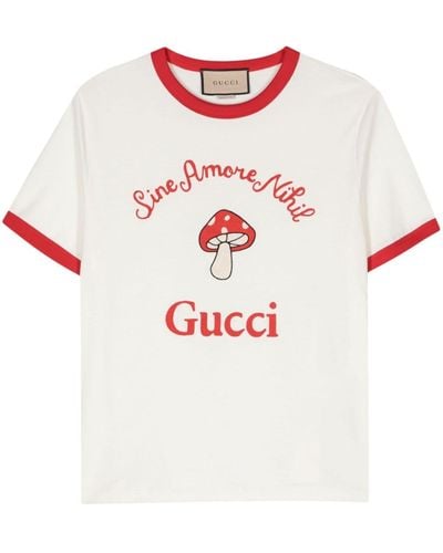Gucci T-Shirt Aus Baumwolljersey Mit " Sine Amore Nihil" - Weiß