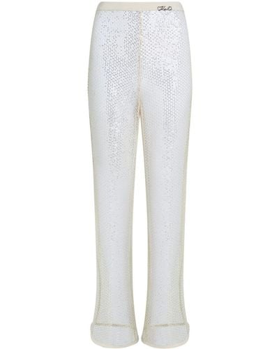 Karl Lagerfeld Pantalon en maille ajourée et brodé de sequins - Blanc