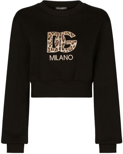 Dolce & Gabbana Logo-patch Cotton Cropped Sweatshirt - Black