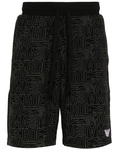 Emporio Armani Logo-print Cotton Shorts - Black