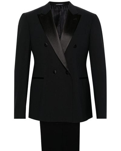 Emporio Armani Double-breasted Wool Suit - Black