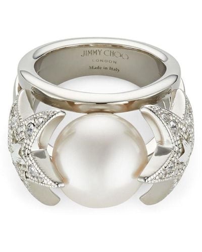 Jimmy Choo Crystal Star Pearl Ring - White
