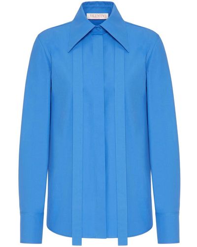 Valentino Garavani Scarf-detail Cotton Poplin Shirt - Blue