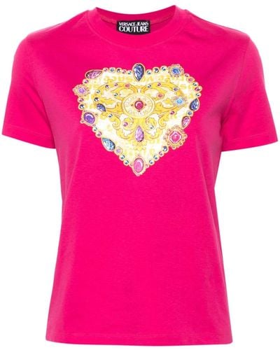 Versace Barocco Heart-print T-shirt - Pink