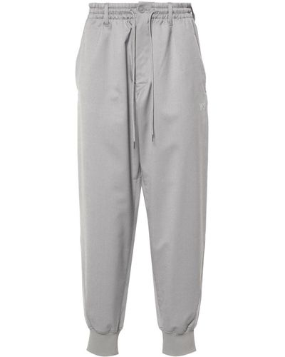 Y-3 Logo-print Twill Trousers - Grey