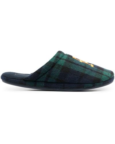 Tommy Hilfiger Logo-embroidered Tartan Slippers - Green