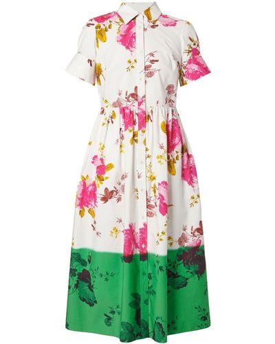 Erdem Dipped-hem Floral-print Shirt Dress - Green