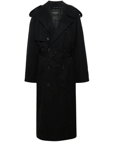 Balenciaga Long-length Cotton Trench Coat - Black