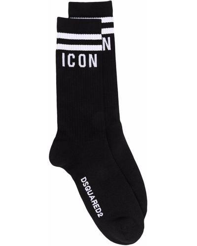 DSquared² Intarsia-knit Logo Socks - Black