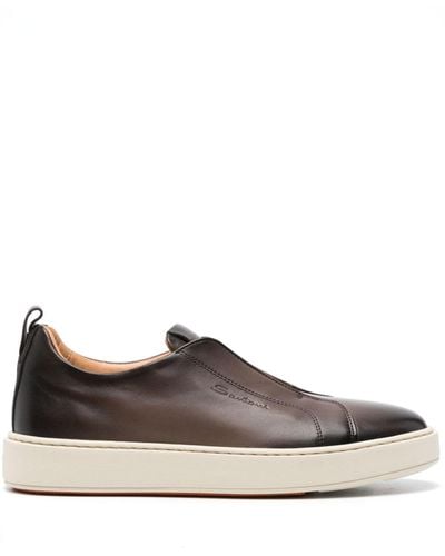 Santoni Gradient Leather Slip-on Sneakers - Brown