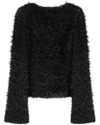 Victoria Beckham Faux-fur Open-back Sweater - Black