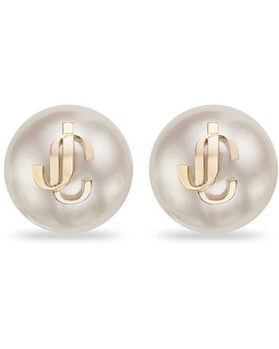 Jimmy Choo Boucles d'oreilles à détail de perle - Blanc