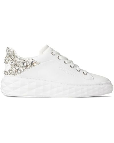 Jimmy Choo Diamond Maxi Sequin-embellished Leather And Woven Low-top Trainers - White