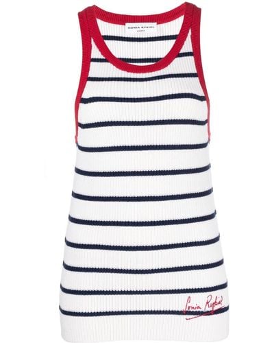 Sonia Rykiel Embroidered-logo Striped Knitted Tank Top - White