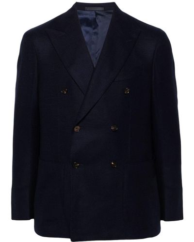 Caruso Double-breasted Wool Blazer - Blue