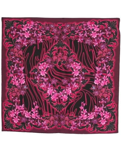 Versace Floral-print Silk Scarf - Purple