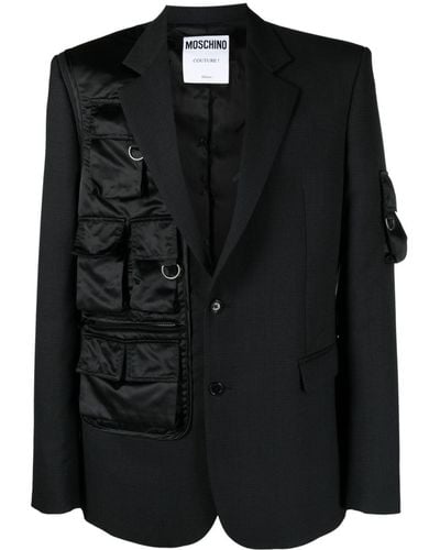 Moschino Plaid-pattern Panelled Virgin-wool Blazer - Black