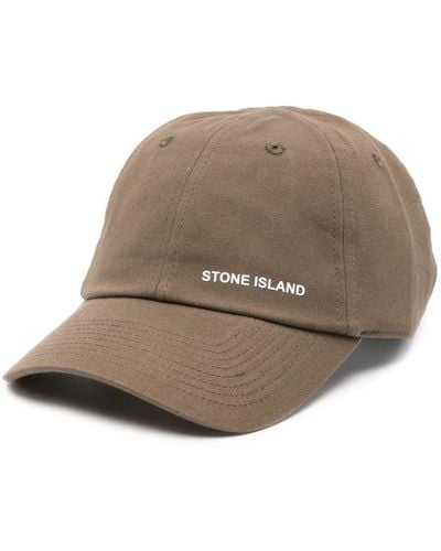 Stone Island Military Baseball Hat With Embossed Print - Natural