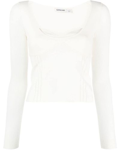 Jonathan Simkhai Sweetheart-neck Fine-knit Top - White