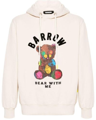 Barrow Flocked-logo Bear-print Hoodie - Natural