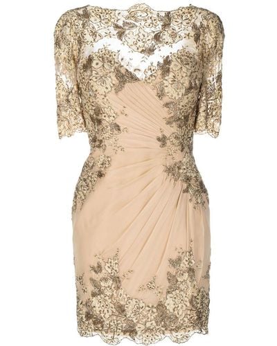 Zuhair Murad Ruched Floral-lace Mini Dress - Natural