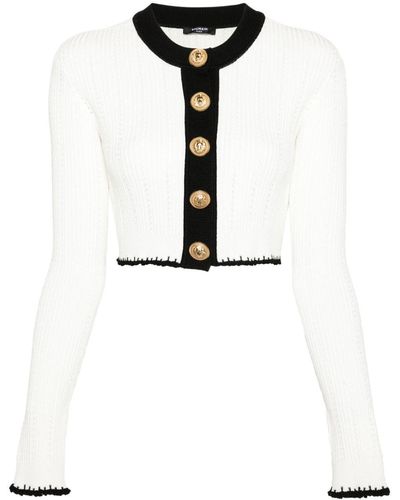 Balmain Cardigan With Contrasting Crop Edges - White