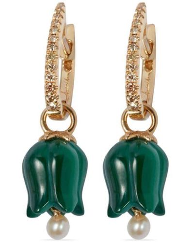 Annoushka 18kt yellow gold Tulip diamond and malachite drop earrings - Blanco