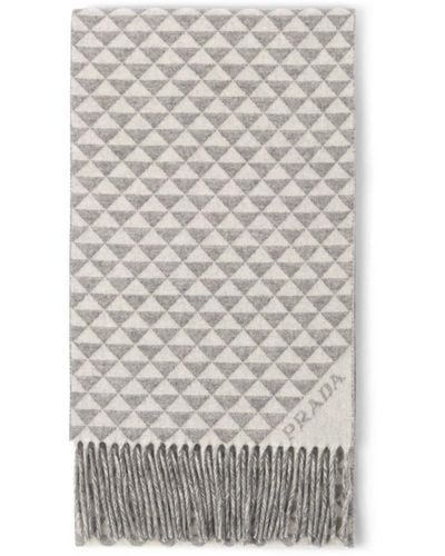 Prada Symbole Reversible Wool-cashmere Scarf - Grey