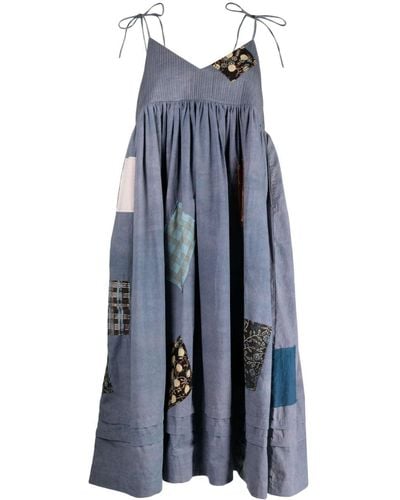 STORY mfg. Daisy Patchwork Cotton Dress - Blue