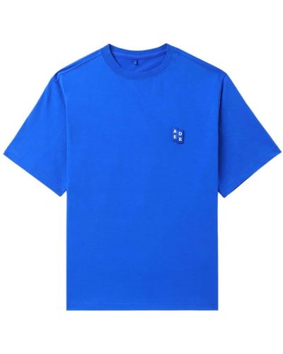 Adererror Tetris-appliqué Cotton T-shirt - Blue