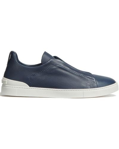 ZEGNA Secondskin Triple Stitch Leather Sneakers - Blue
