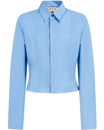 Marni Long-sleeve Cropped Cotton Shirt - Blue