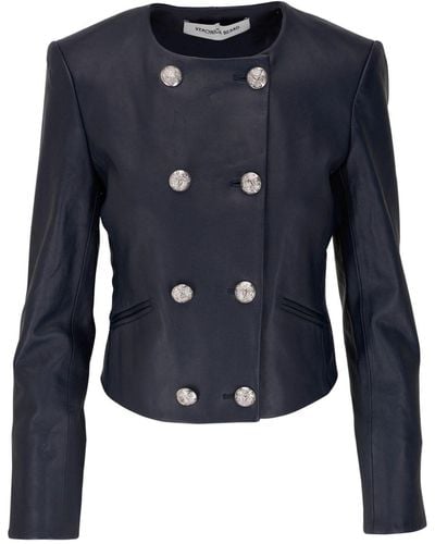 Veronica Beard Double-breasted Leather Jacket - Blue