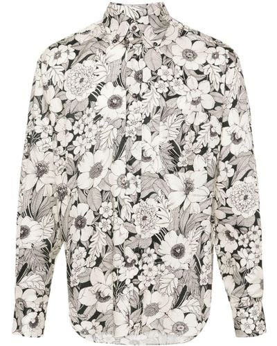 Tom Ford Floral-Print Lyocell Shirt - Grey