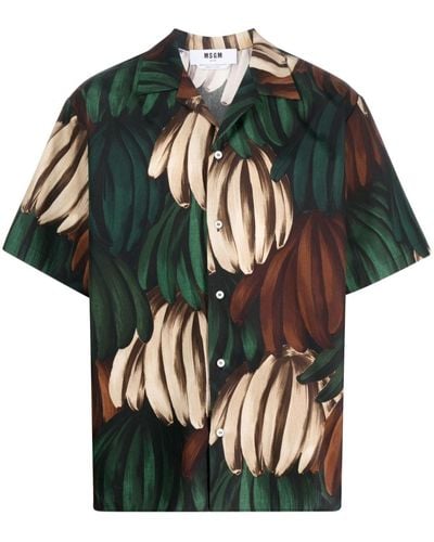MSGM Banana-print Cotton Shirt - Black