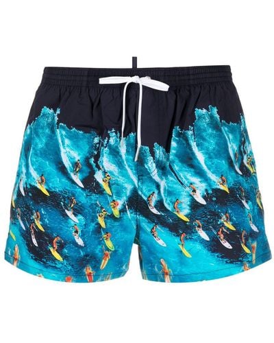 DSquared² Surf-print Drawstring Swim Shorts - Blue