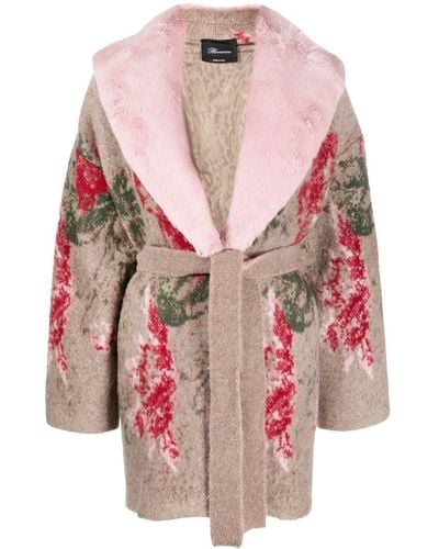 Blumarine Floral-print Belted Coat - Pink