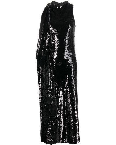 Atlein Sequinned Asymmetric Drape Maxi Dress - Black