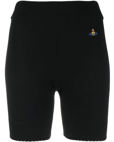 Vivienne Westwood Shorts de canalé con logo bordado - Negro