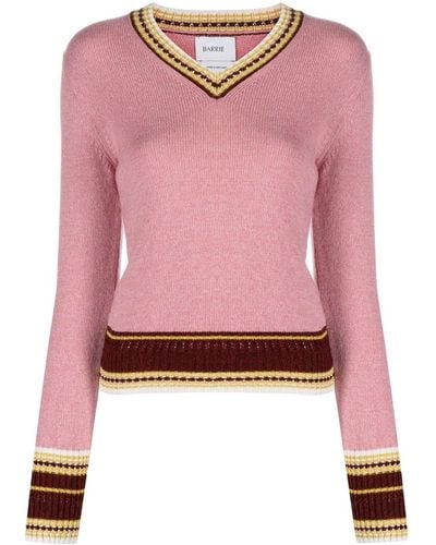 Barrie Contrasting Trim V-neck Sweater - Pink
