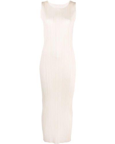 Pleats Please Issey Miyake Pleated Sleeveless Long Dress - White