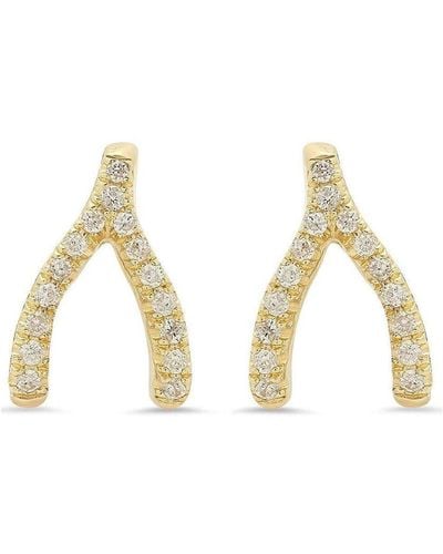 Jennifer Meyer 18kt Yellow Gold Mini Diamond Wishbone Stud Earrings - Metallic