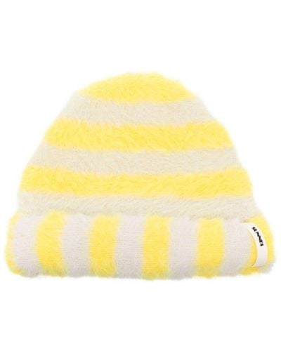 Sunnei Brushed-effect Striped Beanie - Yellow