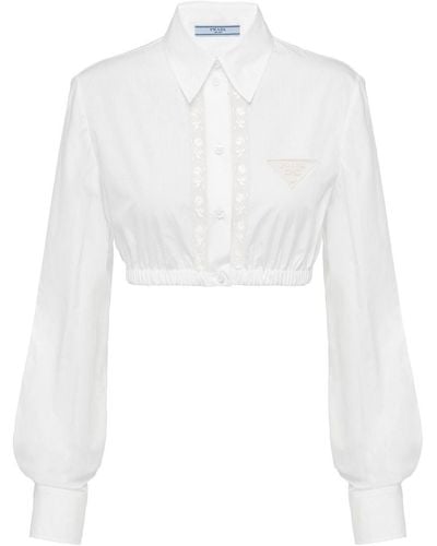 Prada Camisa corta con detalle de encaje - Blanco