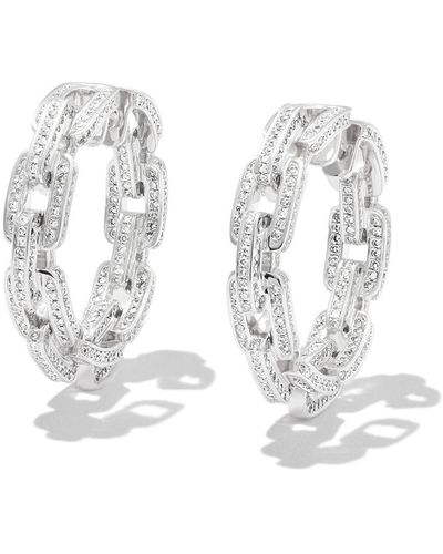 SHAY 18kt White Gold Deco Link Hoop Earrings