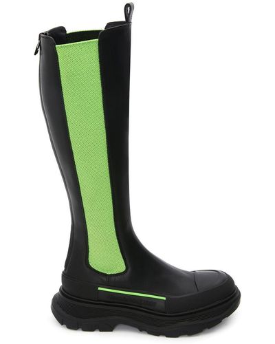 Alexander McQueen Contrast Elastic-panel Leather Boots - Green