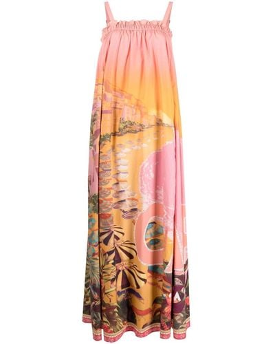 Camilla Kleid aus Bio-Baumwolle mit Capri Me-Print - Orange