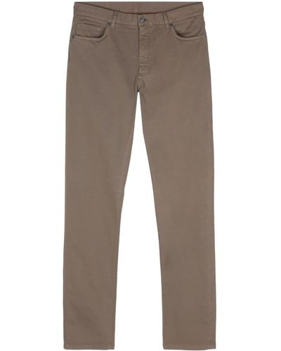 Zegna Logo-patch Slim-fit Trousers - Brown