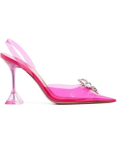 AMINA MUADDI Rosie Crystal-embellished Bow-detailed Pvc Slingback Court Shoes - Pink
