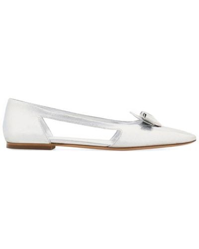 Ferragamo Drop Bow Leather Ballerina Shoes - White